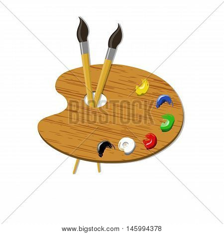 Brushes And Palette With Paints. Vector Illustration