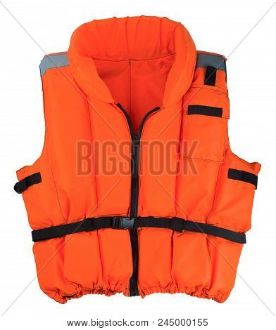 Life Jacket Isolated On White Background. Compulsory Life-saving Device On A Boat