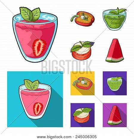 Sweet Bulgarian Pepper, Vitamin Drink, Jam With Raspberry And Mint Leaves, A Piece Of Watermelon. Ve