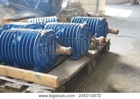Electro Motors Blue In Stock. Warehouse For New Engines