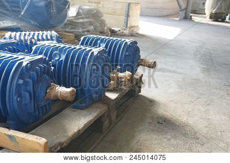 Electro Motors Blue In Stock. Warehouse For New Engines