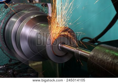 Metalworking Industry. Internal Grinding Of A Hole With A Spark By Means Of Cooling At The Foreign E
