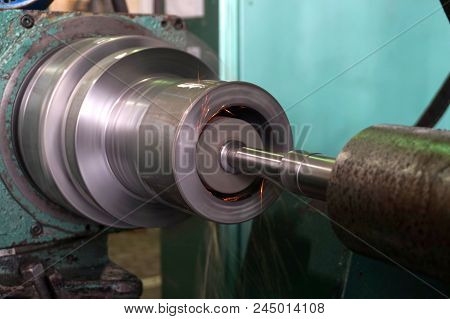 Metalworking Industry. Internal Grinding Of A Hole With A Spark By Means Of Cooling At The Foreign E