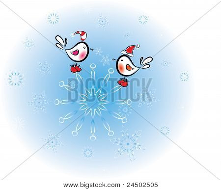 Ptáci na Snowflake.christrmas.vector obrázek