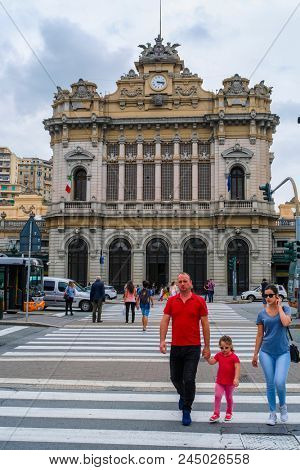 Genoa, Italy - June, 12, 2018: building of genoe railway station in Genoa, Italy