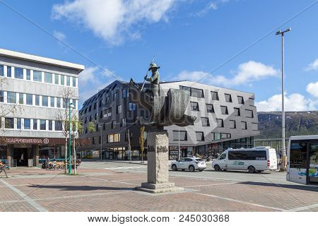 Tromso, Norway - June 01, 2018: The Arctic Hunter Monument By Sivert Donali. It Was Erected In Memor