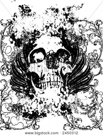 Floral Grunge Skull Illustration