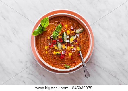 Traditional Spanish Andalusian Tomato Cream Soup - Salmorejo. Sa