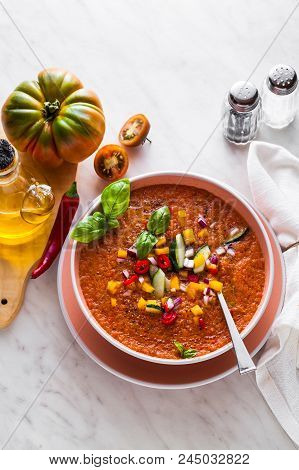 Traditional Spanish Andalusian Tomato Cream Soup - Salmorejo. Sa
