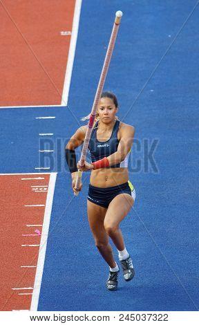 Stockholm, Sweden - Jun 10, 2018: Angelica Bengtsson Running In The Pole Vault Competition In Iaaf D