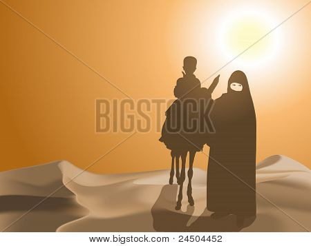 Mulher e criança no deserto