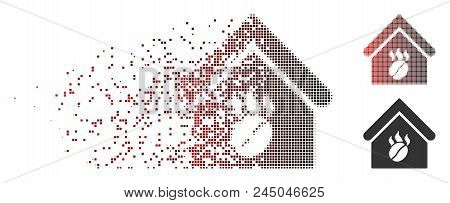 Vector Coffee Shop Icon In Fractured, Pixelated Halftone And Undamaged Solid Variants. Disappearing 