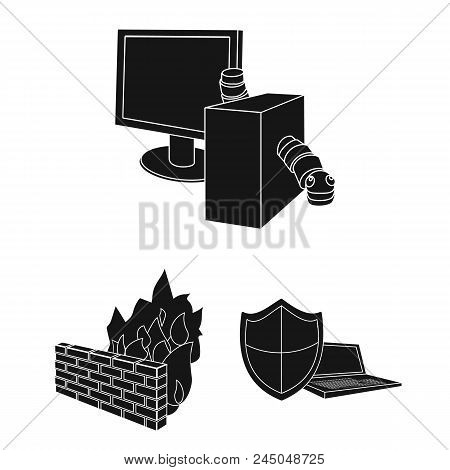 Hacker And Hacking Black Icons In Set Collection For Design. Hacker And Equipment Vector Symbol Stoc