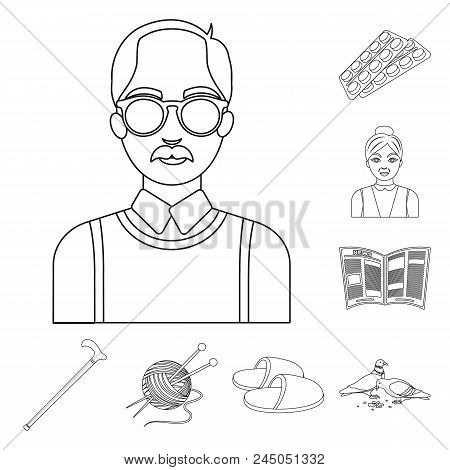 Human Old Age Outline Icons In Set Collection For Design. Pensioner, Period Of Life Vector Symbol St
