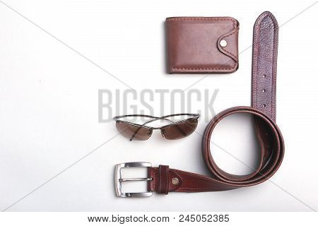 Men's Accessories For Business And Rekreation. A Professional Studio Photograph Of Men's Business Ac