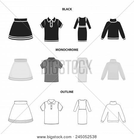 Skirt, T-shirt, Sweater, Dress With Long Sleeves.clothing Set Collection Icons In Black, Monochrome,