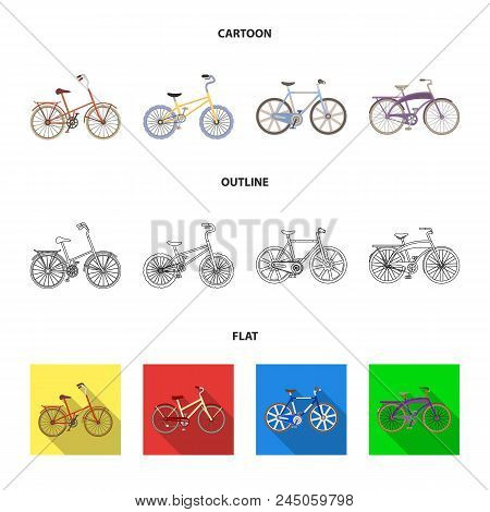 Children's Bicycle And Other Kinds.different Bicycles Set Collection Icons In Cartoon,outline,flat S