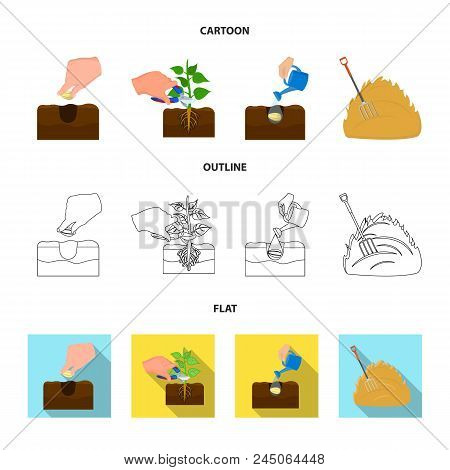 Garden, Ecology, Farmingand Other  Icon In Cartoon, Outline, Flat Style. Feed, Plot, Farm, Icons In 