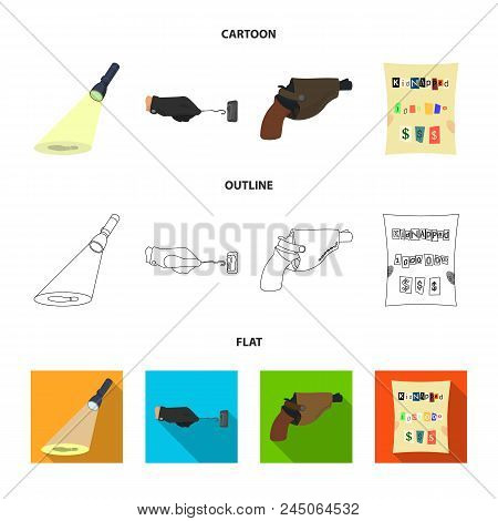 The Detective's Flashlight Illuminates The Footprint, The Criminal's Hand With The Master Key, A Pis