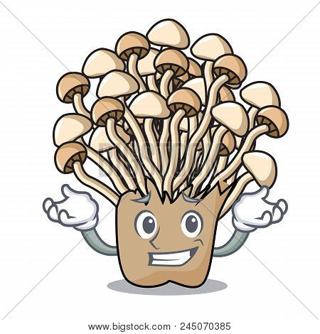 Grinning Enoki Mushroom Character Cartoon Vector Illustration