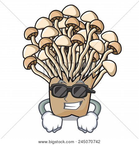 Super Cool Enoki Mushroom Character Cartoon Vector Illustration
