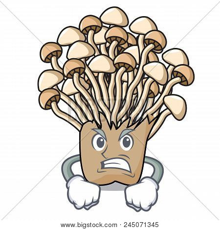 Angry Enoki Mushroom Mascot Cartoon Vector Illustration