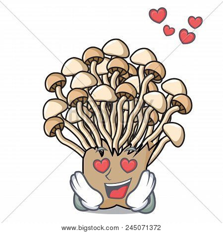 In Love Enoki Mushroom Mascot Cartoon Vector Illustration