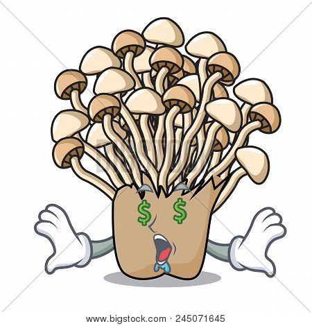 Money Eye Enoki Mushroom Mascot Cartoon Vector Illustration