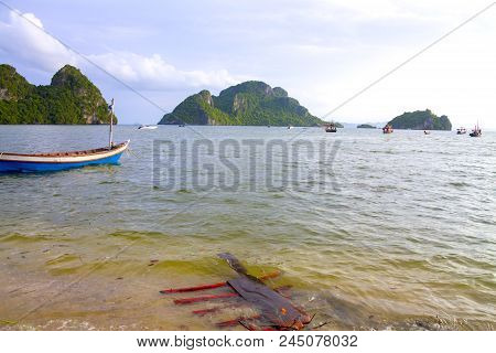 Beach Bang Boet Clear Sky And Small Island At Chumphon Province,thailand Is Famous For Travel