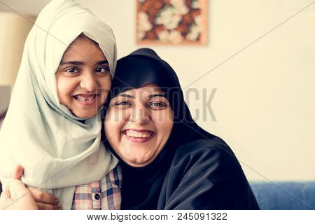 Sweet Muslim mother and daughter