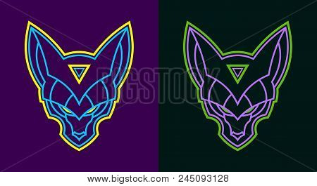 Wolf Head Stylized By Colored Neon Lines