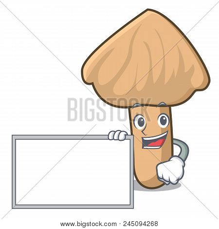 With Board Inocybe Mushroom Character Cartoon Vector Illustration