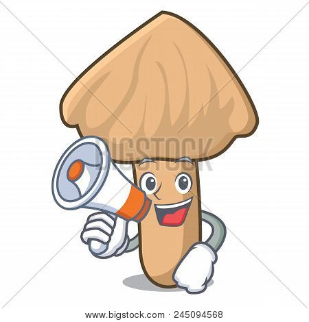 With Megaphone Inocybe Mushroom Character Cartoon Vector Illustration