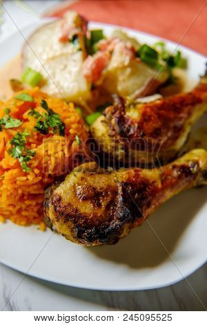 Colombian Cuisine Papas Chorreadas Roasted Chicken Legs And