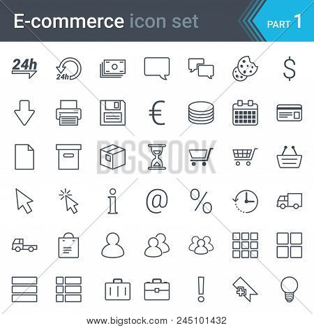 Modern, Simple And Thin E-commerce Stroked Icon Set Isolated On White Background