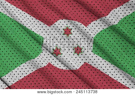 Burundi Flag Printed On A Polyester Nylon Sportswear Mesh Fabric With Some Folds