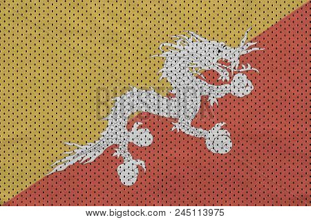 Bhutan Flag Printed On A Polyester Nylon Sportswear Mesh Fabric With Some Folds