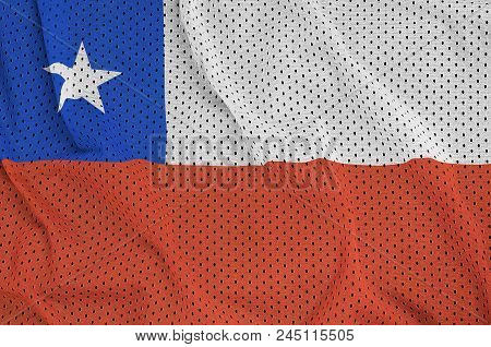 Chile Flag Printed On A Polyester Nylon Sportswear Mesh Fabric With Some Folds