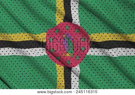 Dominica Flag Printed On A Polyester Nylon Sportswear Mesh Fabric With Some Folds