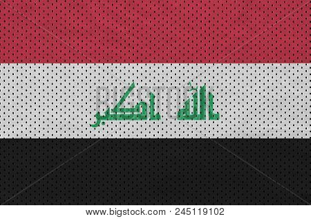 Iraq Flag Printed On A Polyester Nylon Sportswear Mesh Fabric With Some Folds