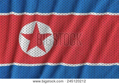 North Korea Flag Printed On A Polyester Nylon Sportswear Mesh Fabric With Some Folds