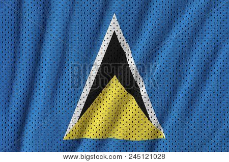 Saint Lucia Flag Printed On A Polyester Nylon Sportswear Mesh Fabric With Some Folds