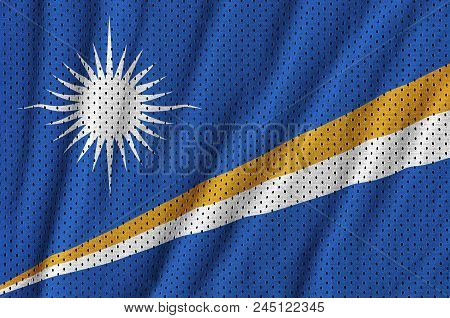 Marshall Islands Flag Printed On A Polyester Nylon Sportswear Mesh Fabric With Some Folds