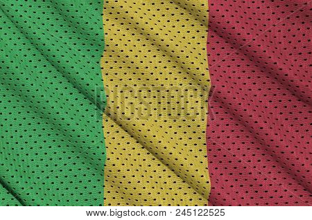Mali Flag Printed On A Polyester Nylon Sportswear Mesh Fabric With Some Folds