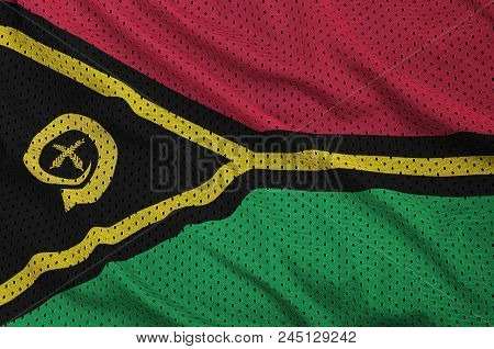 Vanuatu Flag Printed On A Polyester Nylon Sportswear Mesh Fabric With Some Folds