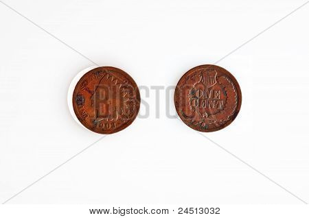 American 1903 Indian Head Penny Isolated On White