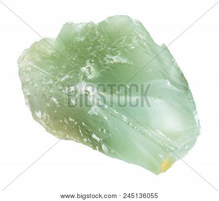 Macro Shooting Of Natural Mineral - Raw Prase (green Quartz) Stone Isolated On White Backgroung From