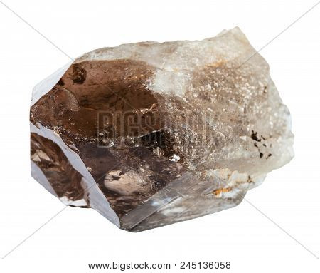 Macro Shooting Of Natural Mineral - Smoky Quartz Crystal Isolated On White Backgroung From Ural Moun