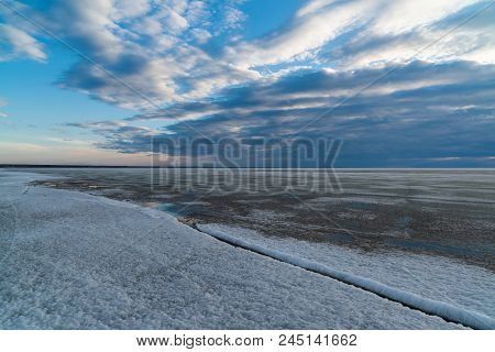 Spring Landscape. Melting Snow On The Ob Reservoir. Russia, Siberia, The Novosibirsk Region.