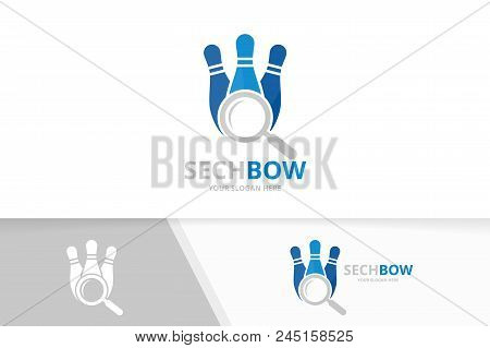 Vector Bowling And Loupe Logo Combination. Game And Magnifying Symbol Or Icon. Unique Kegling And Se